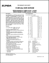 EDD5108ABTA-7A datasheet: 512M; 133MHz DDR SDRAM EDD5108ABTA-7A