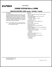 EBS25UC8APMA-75 datasheet: 256M; 133MHz SDRAM micro-DIMM EBS25UC8APMA-75