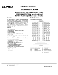 EDS5104ABTA-7A datasheet: 512M; 133MHz SDRAM EDS5104ABTA-7A