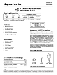 2N2540N5 datasheet: 400V N-channel depletion - Mode vertical DMOS FET 2N2540N5