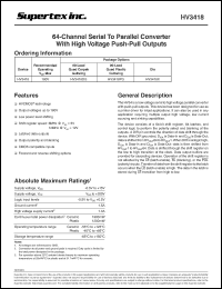 HV3418DG datasheet: 180V 64-channel serial to parallel converter with high voltage push-pull outputs HV3418DG