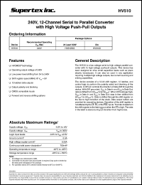 HV510WG datasheet: 240V 12-channel serial to parallel converter with high voltage push-pull outputs HV510WG
