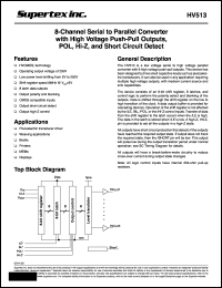 HV513 datasheet: 275V 8-channel serial to parallel converter with open drain push-pull outputs HV513