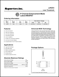 LP0701LG datasheet: 500V P-channel enhancement-mode lateral MOSFET LP0701LG