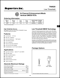 TN0620N3 datasheet: 100V N-channel enhancement-mode vertical DMOS FET TN0620N3