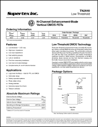 TN2640LG datasheet: 400V N-channel enhancement-mode vertical DMOS FET TN2640LG