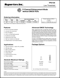 TP2104K1 datasheet: 40V P-channel enhancement-mode vertical DMOS FET TP2104K1