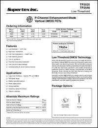 TP2540ND datasheet: 350V P-channel enhancement-mode vertical DMOS FET TP2540ND