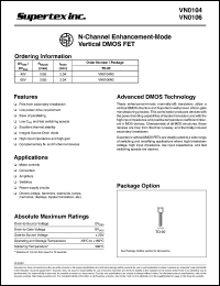 VN0106N3 datasheet: 60V N-channel enhancement-mode vertical DMOS FET VN0106N3