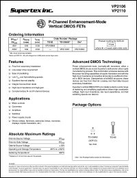 VP2106N3 datasheet: 60V P-channel enhancement-mode vertical DMOS FET VP2106N3