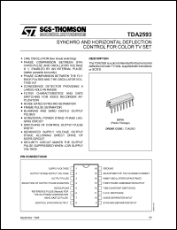 TDA2593 datasheet: Synchro and horizontal deflection control for color TV set TDA2593