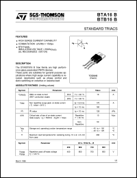 BTA16-600B datasheet: Standard triac, 16A, 600V BTA16-600B