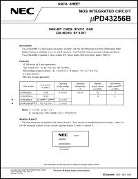 uPD43256BGW-A10-9KL datasheet: 256K-BIT CMOS STATIC RAM 32K-WORD BY 8-BIT 100ns uPD43256BGW-A10-9KL