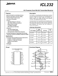 ICL232CPE datasheet: +5V powered, dual RS-232 transmitter/receiver ICL232CPE