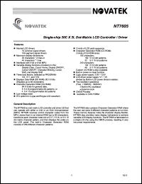 NT7605-BDW01 datasheet: Single-chip 20C x 2L dot-matrix LCD controller/driver NT7605-BDW01