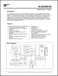 KL5KUSB108 datasheet: USB to 2 serial / 1 parallel KL5KUSB108