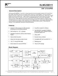 KL5KUSB111 datasheet: USB to HomePNA KL5KUSB111