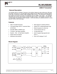 KL5KUSB200 datasheet: USB 2.0 transceiver KL5KUSB200