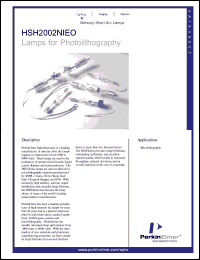 HSH2002NIEO datasheet: Lamp for photolithography. Power 1750 watts, current 67 amps(DC), voltage 26 volts(DC). Temperature(at base) 220degC(max). HSH2002NIEO