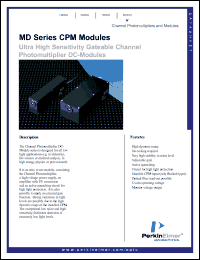 MD982 datasheet: Ultra high sensivity gateable photomultiplier DC-module. 1/3 inche DC photosensor module. Window material quartz. Dark current/offset voltage 1pA/50micromV @ 1 x 10^6 gain & 1V/20nA. MD982