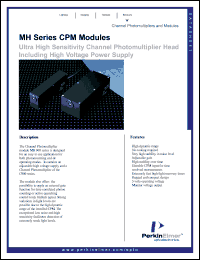 MH943 datasheet: 1/3 inche CPM module. Input voltage 5V to +5.5V DC. Window material UV glass. Dark current 80pA @ 5 x 10^7 gain. MH943