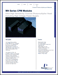 MH973 datasheet: 1/3 inche CPM module. Input voltage 5V to +5.5V DC. Window material UV glass. Dark current 5000pA @ 5 x 10^7 gain. MH973