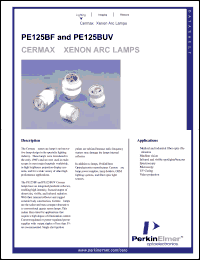 PE125BF datasheet: Germax xenon arc lamp. Power 125 watts, current 12 amps (DC), operating voltage 11 volts (DC). PE125BF