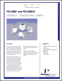 PE125BUV datasheet: Germax xenon arc lamp. Power 125 watts, current 12 amps (DC), operating voltage 11 volts (DC). PE125BUV