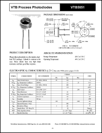 VTB5051 datasheet: Process photodiode. Isc = 130 microA, Voc = 490 mV at H = 100 fc, 2850 K. VTB5051