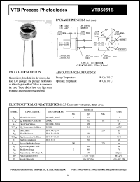 VTB5051B datasheet: Process photodiode. Isc = 13 microA, Voc = 420 mV at H = 100 fc, 2850 K. VTB5051B