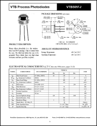 VTB5051J datasheet: Process photodiode. Isc = 130 microA, Voc = 490 mV at H = 100 fc, 2850 K. VTB5051J