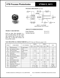 VTB9413 datasheet: Process photodiode. Isc = 13 microA, Voc = 490 mV at H = 100 fc, 2850 K. VTB9413