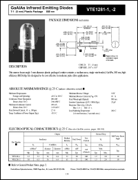 VTE1281-2 datasheet: GaAlAs infrared emitting diode. Irradiance(typ) 6.5 mW/cm2 (distance 36 mm, diameter 6.4 mm). VTE1281-2