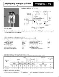 VTE1281W-1 datasheet: GaAlAs infrared emitting diode. Irradiance(typ) 1.6 mW/cm2 (distance 36 mm, diameter 6.4 mm). VTE1281W-1