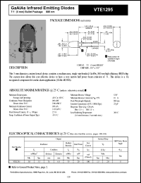 VTE1295 datasheet: GaAlAs infrared emitting diode. Irradiance(typ) 5.5 mW/cm2 (distance 36 mm, diameter 6.4 mm). VTE1295