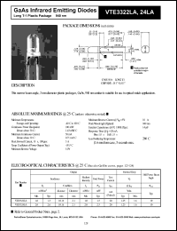 VTE3322LA datasheet: GaAs infrared emitting diode. Irradiance(typ) 1.3 mW/cm2 (distance 10.16 mm, diameter 2.1 mm). VTE3322LA