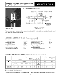 VTE3372LA datasheet: GaALAs infrared emitting diode. Irradiance(typ) 2.6 mW/cm2 (distance 10.16 mm, diameter 2.1 mm). VTE3372LA