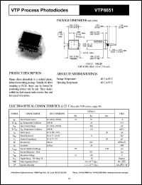VTP8651 datasheet: Process photodiode. Isc = 55 microA(typ), Voc = 300 mV at H = 100 fc, 2850 K. VTP8651