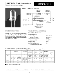 VTT1214 datasheet: .040 inche NPN phototransistor. Light current(min) 4.0 mA at H = 20 fc, Vce = 5.0 V. VTT1214