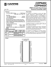 CDP6402D datasheet: CMOS universal asynchronous receiver/transmitter (UART), 10V, 400K baud CDP6402D