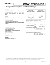 CXA1372BS datasheet: RF Signal Processing Servo Amplifier for CD Player CXA1372BS