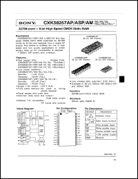 CXK58257ASP-70L datasheet: 32768-word x 8-bit high speed CMOS static RAM, 70ns, standby 2.5uW CXK58257ASP-70L