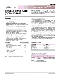 MT46V16M8-5 datasheet: 4 Meg x 8 x 4banks, 200MHz, CL=3 double data rate DDR400 SDRAM addendum MT46V16M8-5