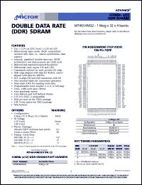 MT46V4M32LG-5 datasheet: 1Meg x 32 x 4banks, 2.5V, CL=3, 200MHz double data rate (DDR) SDRAM MT46V4M32LG-5