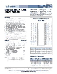 MT46V128M4TG-75 datasheet: 32Meg x 4 x 4banks, CL=2.5, 133MHz double data rate (DDR) SDRAM MT46V128M4TG-75
