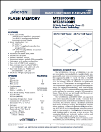 MT28F004B5VG-6B datasheet: 512K x 8; 5V only, dual supply, smart 5 boot block flash memory MT28F004B5VG-6B