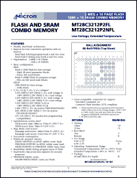 MT28C3212P2NFL-11B datasheet: 0.9-2.2V low voltage, extended temperature SRAM COMBO memory MT28C3212P2NFL-11B