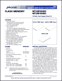 MT28F400B3WG-8B datasheet: 512K x 8; 3V only, dula supply, smart 3 boot block flash memory MT28F400B3WG-8B