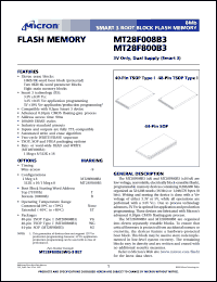 MT28F800B3WG-9BET datasheet: 1Meg x 8; 3V only, dual supply, smart 3 boot block flash memory MT28F800B3WG-9BET