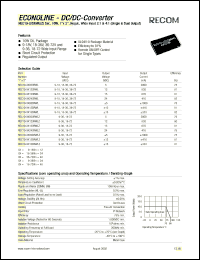 REC10-2005DRWL datasheet: 10W DC/DC converter with 20V input, +-5/+-1000mA output REC10-2005DRWL